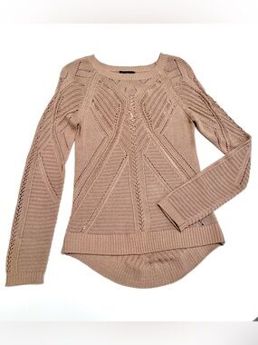 bebe Women’s Hi-low Knit Pointelle Pullover Sweater - Tan, size S